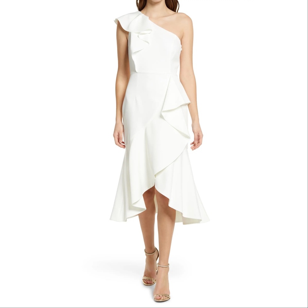 NEW Vince Camuto One Shoulder Ruffle High Low Cocktail Dress Size 14